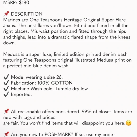 ONE TEASPOON - Marines Mid Waist Flared Denim Jeans - NEW - Picture 9 of 9